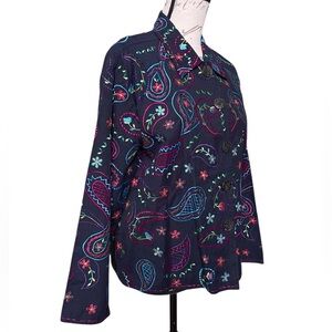 Units Embroidered Paisley Floral Navy Button Up Jacket Western Large Petite - LP